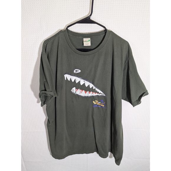 Anvil Other - Anvil Organic XL Shark Mouth Fighter Plane T-Shirt Men’s WWII Style Green